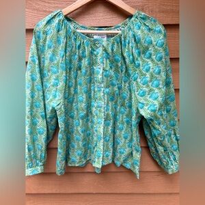 Emerson Fry Blue Ruffled 3/4 Sleeve Blouse